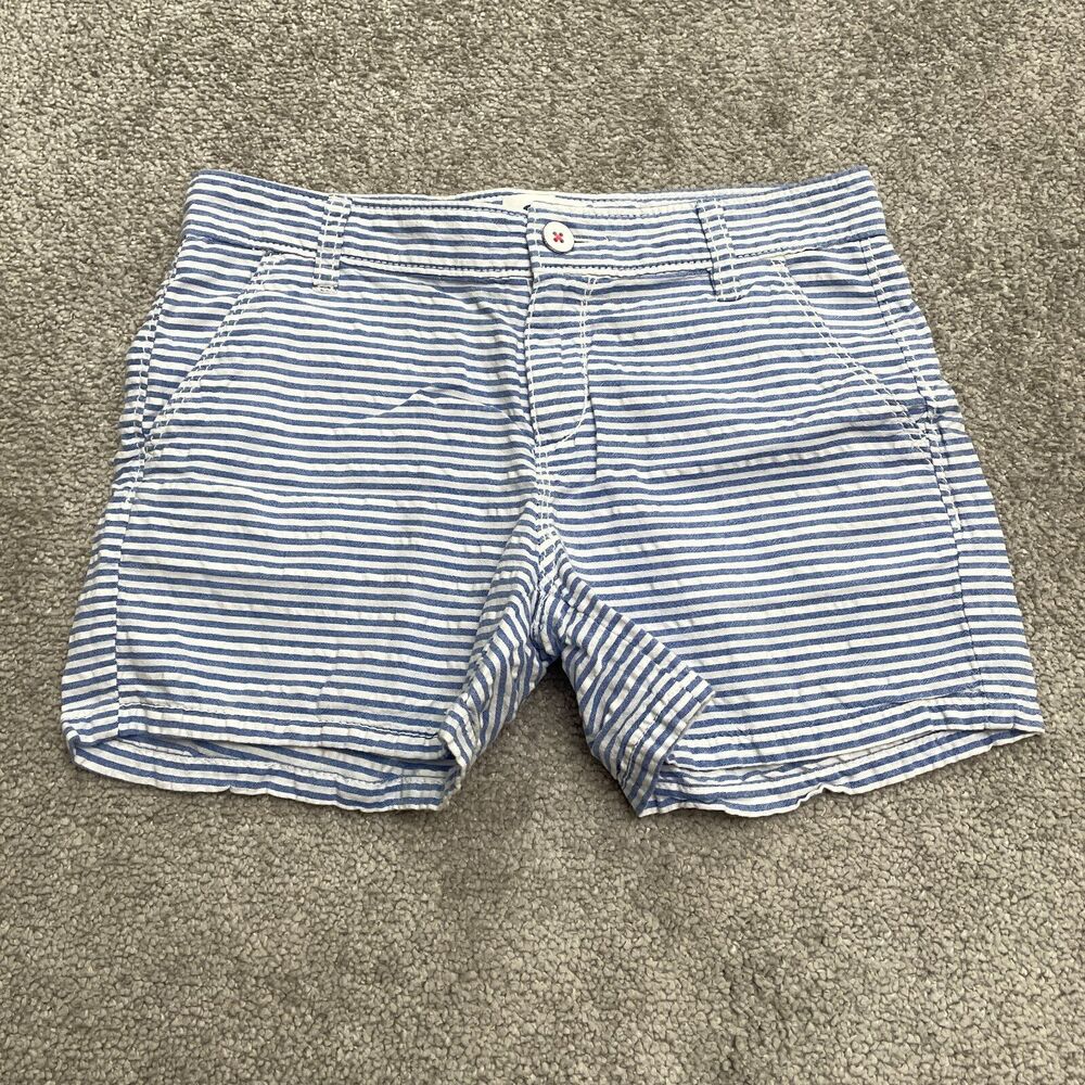 Old Navy Chino Shorts Boys Kids 12 Blue White Striped Flat Front Cotton Casual